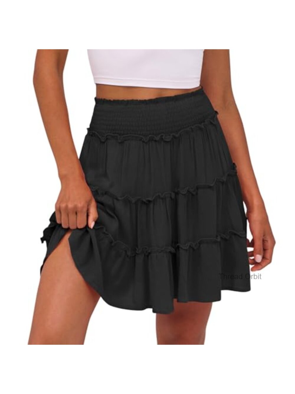 Women's 100% Rayon Tiered Mini Skort Built-in Shorts High Waist Flowy